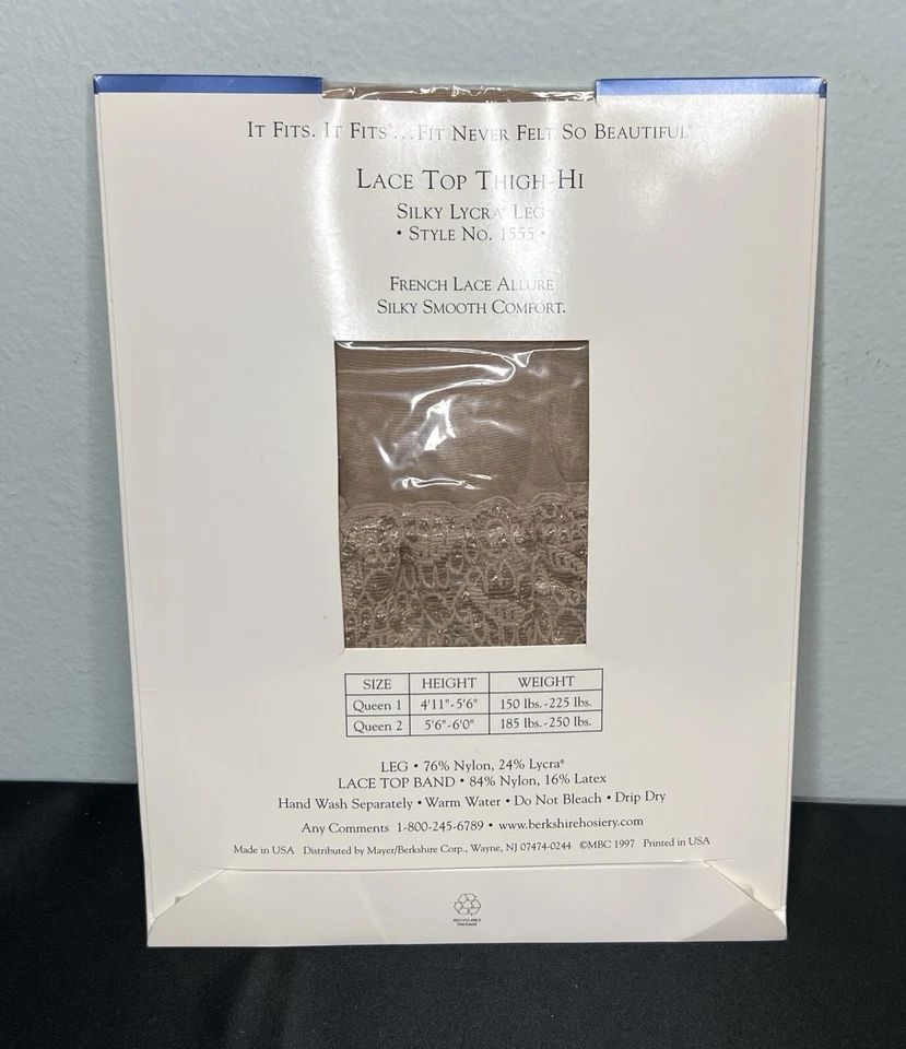 Antiga Berkshire Top de Renda Coxa Alta Perna de Seda EUA Sandália Pé Bege Nude Tamanho Queen 1 - Imagem 2 de 4