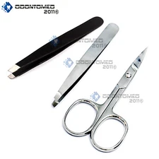 3 x Cosmetic Makeup Eyebrow Trimmer Scissors Pair of Tweezers Stainless Steel