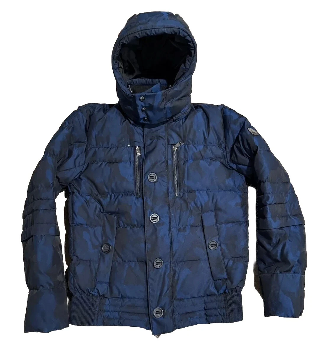 NWT JARED LANG Mens GENEVA BLUE Camouflage Camo Quilted Down Puffer Jacket Small