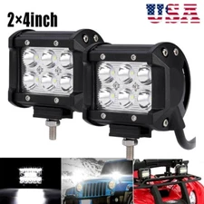2PCS 4" inch 18W LED Light Bar Work Flood Pods Offroad Driving Lights Fog Lamp