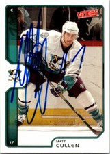 Matt Cullen autographed hockey card Anaheim Ducks, FT 2002 Upper Deck Victory #6
