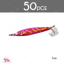 50pcs Pink Fish WOW!® 1oz Fishing Mega Metal Bait Jig luna Lure Treble Hook NEW
