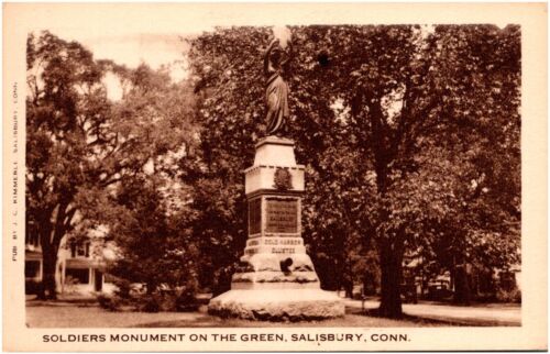Soldiers Monument on the Green Salisbury Connecticut CT 1920s Postcard Unused - Picture 1 of 2