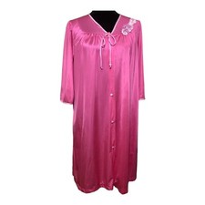NWT Vintage Lorraine Robe Pink Small Button Up Embroidered Floral Sleepwear
