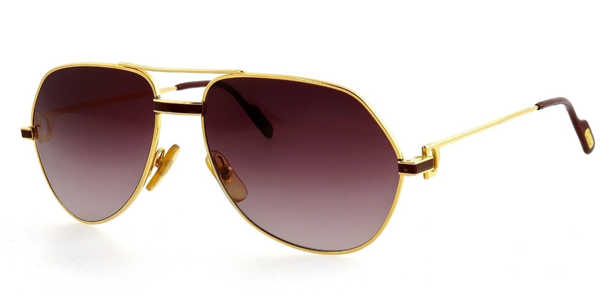 Vintage CARTIER C Decor 59mm 23K Gold Laque Aviator Sunglasses