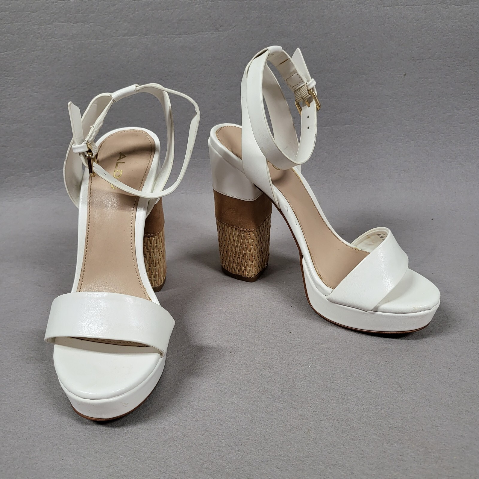 Aldo Cabello Off White Ankle Strap Heel Sandal Espadrille Block Shoe Size 7M