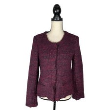 IRO Red Blue Wool Blend Collarless Tweed Blazer Jacket    Size: 2