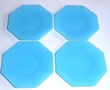 Akro Agate - Set Of 4 Small Octagonal Turquoise Blue Plates - Tea Set