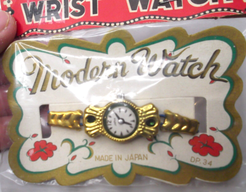VTG Dime Store Girls Childs Metal Wristwatch Moving Hands Japan NOS NIP Pretty! - Picture 1 of 5
