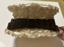 Vintage Ivory Women  s Hat 50s Straw/Ribbon Hat Brown Velvet Ribbon EUC