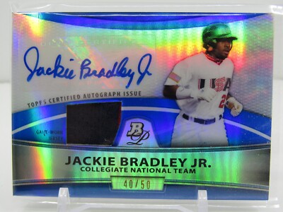 JACKIE BRADLEY JR. 2010 BOWMAN PLATINUM BLUE ROOKIE PATCH AUTOGRAPH! RC! #40/50!