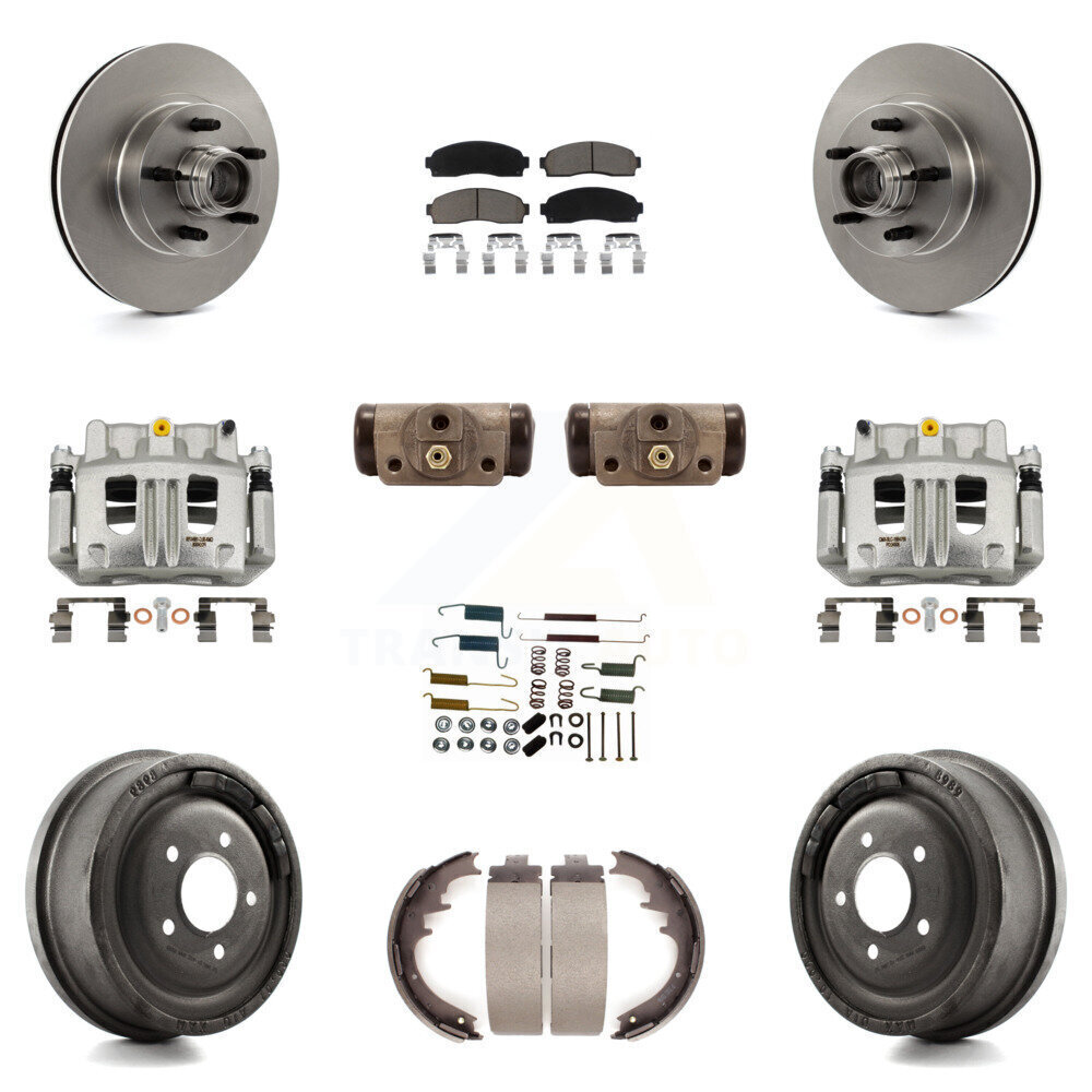 Front & Rear Brake Caliper Rotor Drum Ceramic Pad Shoe Cylinder Hardware Kit