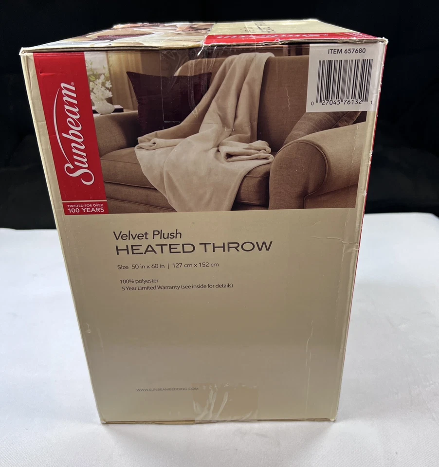 Sunbeam Garnet Red Heated Velvet Throw 50" x 60" 3 Settings 3 Hour Auto Off - Image 2 of 4