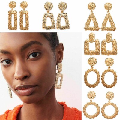 18k Yellow Gold Plated Drop Earrings for Women, 6 Pack Gold Geometric Earrings