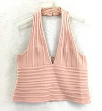 JS Collection / Y2K Halter Button Neck Back Zip Crop Blouse Top NWT / Size 12