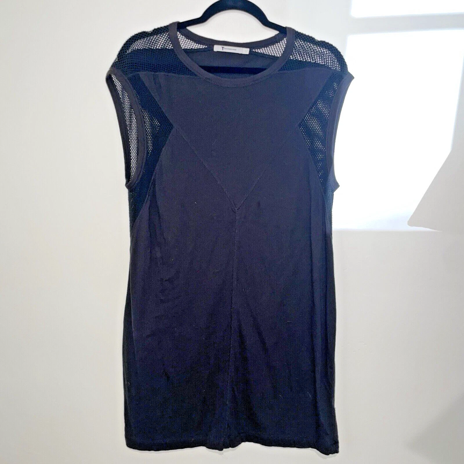 Alexander Wang abito a rete donna grande cappuccio maniche gotico cambio minimal cotone