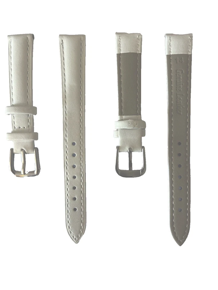 BRACELET MONTRE CUIR BLANC ÉCRU 14 MM BOUCLE CHROMÉE - Photo 1/1