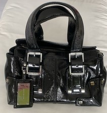 Beautiful Karen Millen Black Patent Leather Handbag Silver Colour Hardware VGC