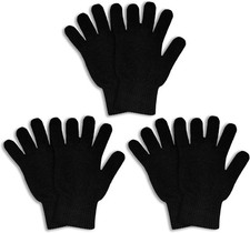 3 Pairs Winter Magic Gloves Adults Warm Stretchy Unisex Bla