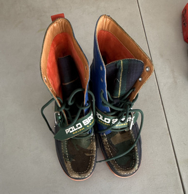 Polo Ralph Lauren Men s Colorblock Duck Boots Leather Rubber Sole Sz 10 Fair