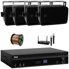 Pyle 1000W Bluetooth Receiver, 4x 3.5'' 200W Indoor/Outdoor Black Speakers Mic