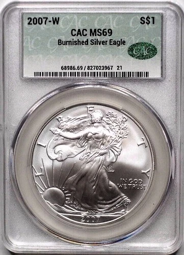 2007-W Burnished Silver Eagle MS69 CAC West Point