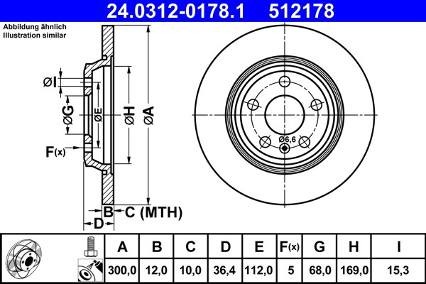 Disque de frein ATE anti-corrosion haute performance pour système 8K0615601B