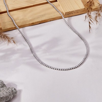 3.00Ct Round Lab Grown Diamond Women's Tennis Necklace 14K White Gold Over 18''