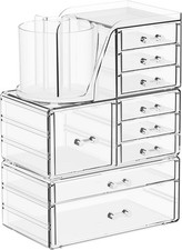 3 Pack Clear Acrylic Makeup Organizer Vanity W/ 9 Drawer Skincare Organizers