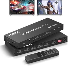 FERRISA 4x2 HDMI Matrix, 4K@60Hz 4 in 2 Out HDMI Switch Splitter with IR Remote