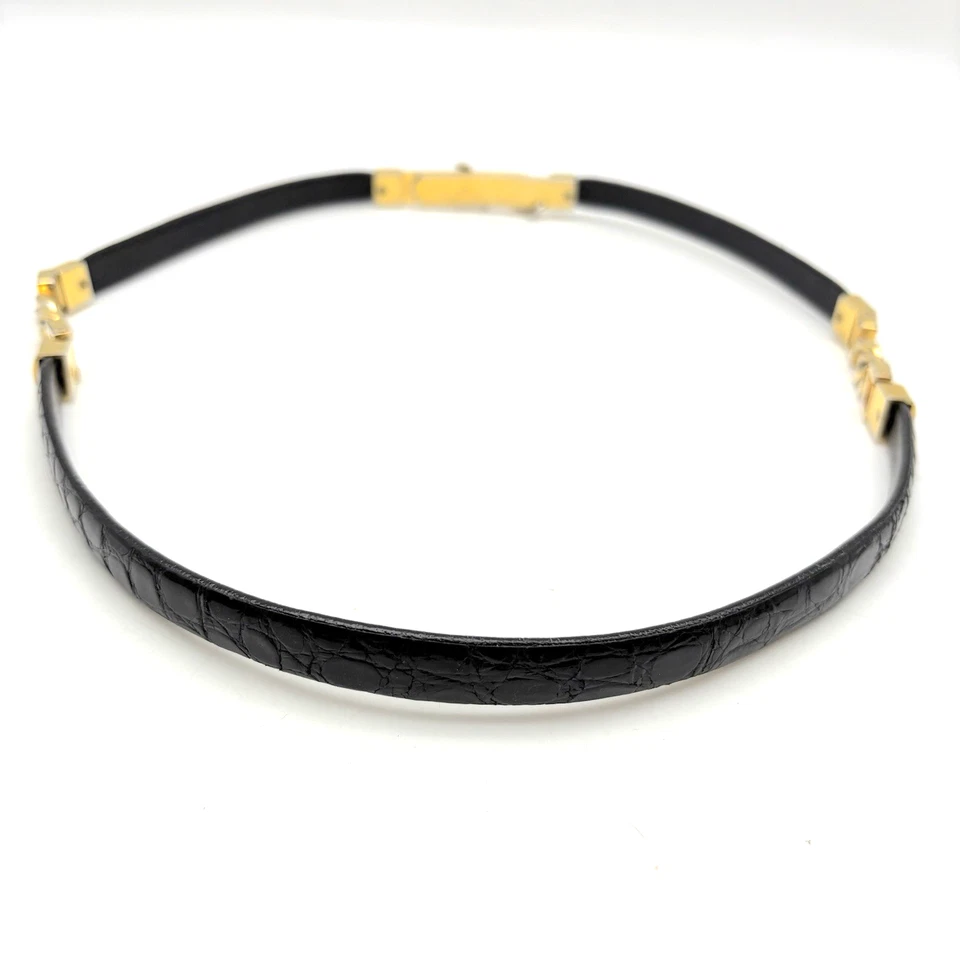 Vintage Black Genuine Alligator Skin Gold-tone Chain Peg Buckle Waist Belt 30 - Image 3 of 4