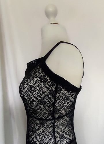 Antique Art Deco 1920s 1930s Black Lace Flapper Dress Silk Chiffon Inserts - Picture 5 of 21