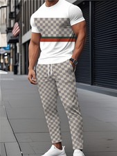 Men's Fashion Printed Short Sleeve  Pant Set -Casual 2-Piece Set with a regular