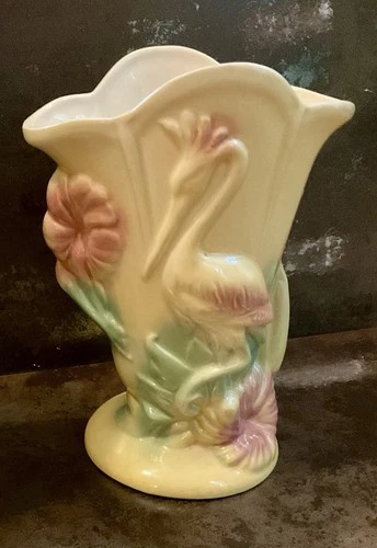 Vintage Hull Pottery Crane With Hibiscus Flower, USA 85, Pinks ,greens