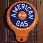 AMERICAN ORANGE GAS NEW ACTION STAMPED PAINTED METAL TOPPER SIGN VINTAGE 1950s