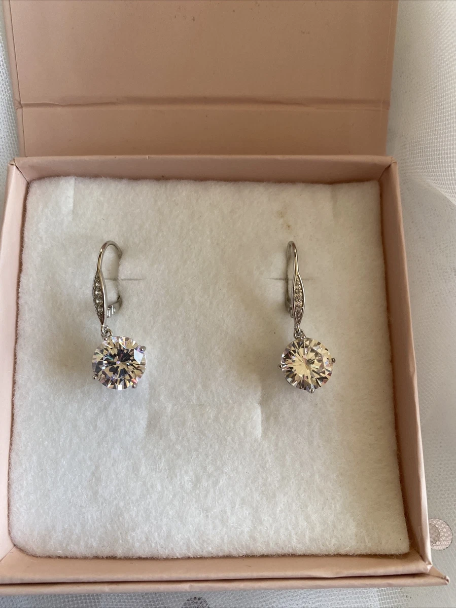 BEAUTIFUL 3 CARAT STERLING SILVER DIAMONIQUE LEVERBACK DROP EARRINGS BNIB