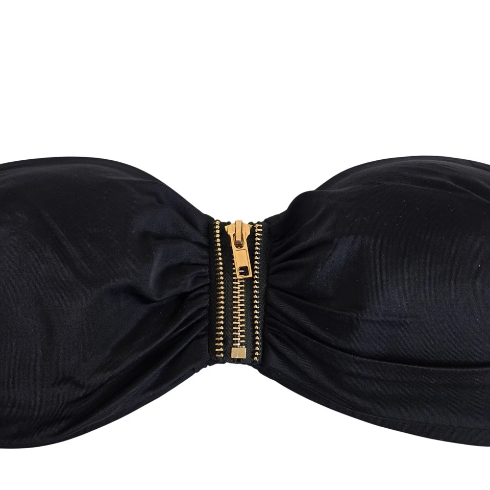 Sapph schwarz Bandeau Bikini Oberteil Gold Reißverschluss Detail abnehmbare Träger Damen Gr. M - Bild 2 von 4