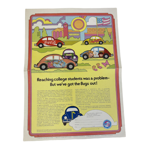 1972 VW Beetleboard Advertisment Sheet w/ Coca-Cola, United, Kleenex. *RARE* - Picture 2 of 7