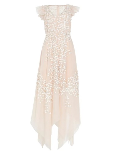NWT BCBG MaxAzria Emery in Bare Pink 3D Floral Embroidered Asymmetric Dress 4