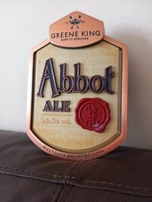 Vintage Abbot Ale large Bitter Sign, Metal Pump Clip Font Badge Pub Mancave