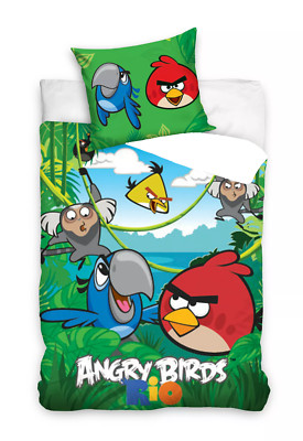 03 Angry Birds Rio Bettwäsche Set Kissenbezüge 80x80 Anpassbar Bettbezug 135x200