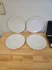 4 Oxford Bone China White Lace Set of 4 DINNER PLATES 10.75” 24k Gold Trim As Is