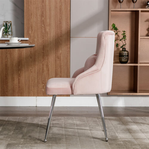 Velvet Dining Chair Padded Dining Room Kitchen Chair Home Restaurant Pink - Picture 3 of 14