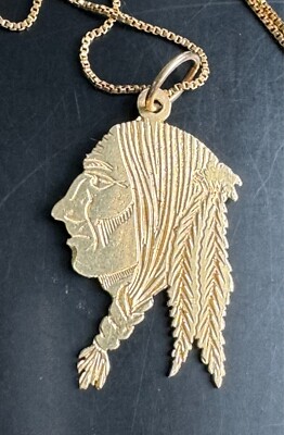 Halskette mit Anhänger 14 Karat Gelbgold Indianer Cheif