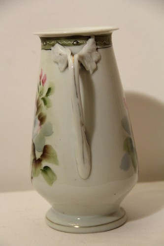 HAND PAINTED NIPPON CERAMIC VASE - DOUBLE HANDLES - FLOWERS - 7 1/2" - Picture 2 of 10