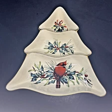 Lenox Winter Greetings 3 Part Divided Tree Server Signed Catherine McClung 9.75”
