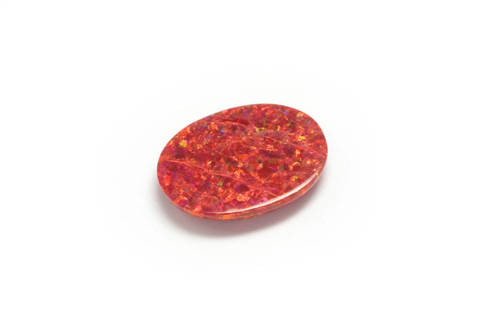 6.83ct Red Opal with Orange Fire Oval Cabochon 20x15mm Resin 15% Lab Grown  - Image 3 of 3