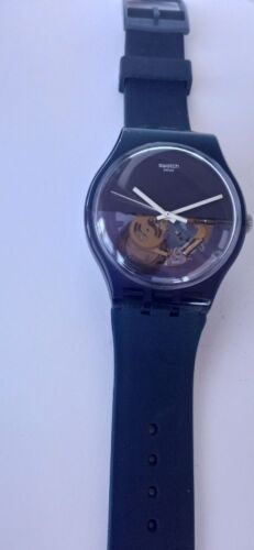 SWATCH Swiss Made Skeleton Dial Blue Quartz Analog Men's Watch New Battery - Picture 1 of 8