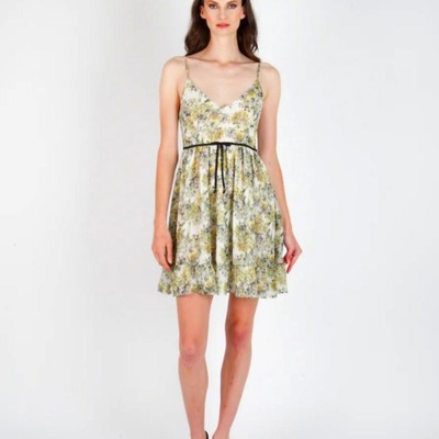 Super Natural by Secret Mission XS Benazir Yellow Ditsy Chiffon Mini Dress NWT