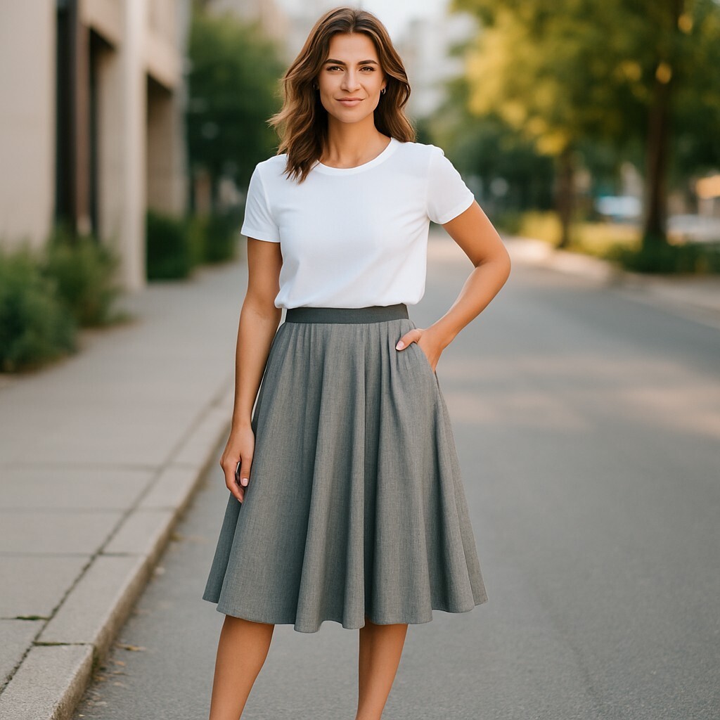 LOFT Women’s Gray Flared A-Line Midi Skirt Elegant Silhouette with a Comfortable